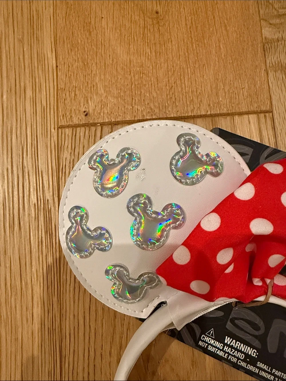 Disney Red Polka Dot Bow Minnie Ear Headband with Holographic Mickeys